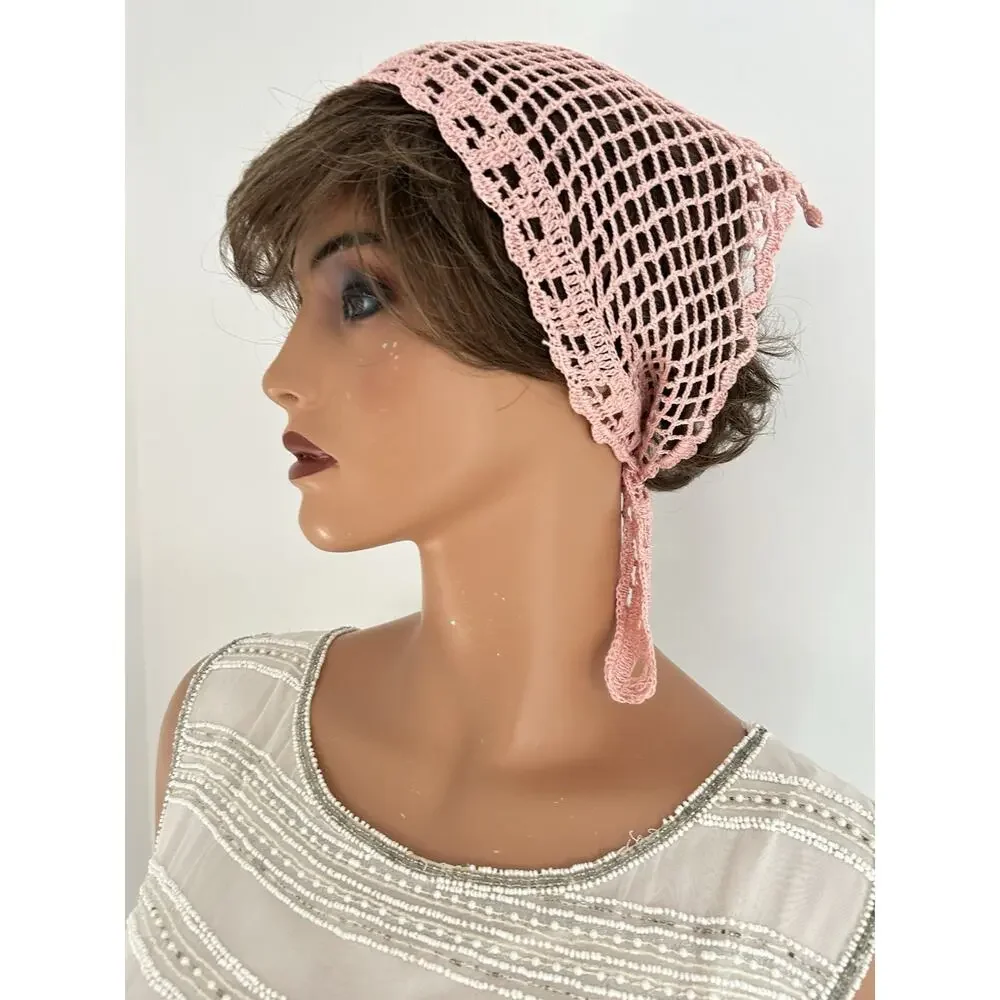 Handmade Crochet Hair Bandana | Lightweight Summer Head Scarf | Cotton Head Wrap